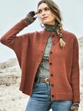 Peruvian Connection Oversized Jasper Cardigan Cotton Cardigan in charcoal Brown